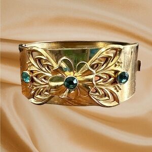 Vintage Gold Filled and Light Blue Rhinestone Cuff